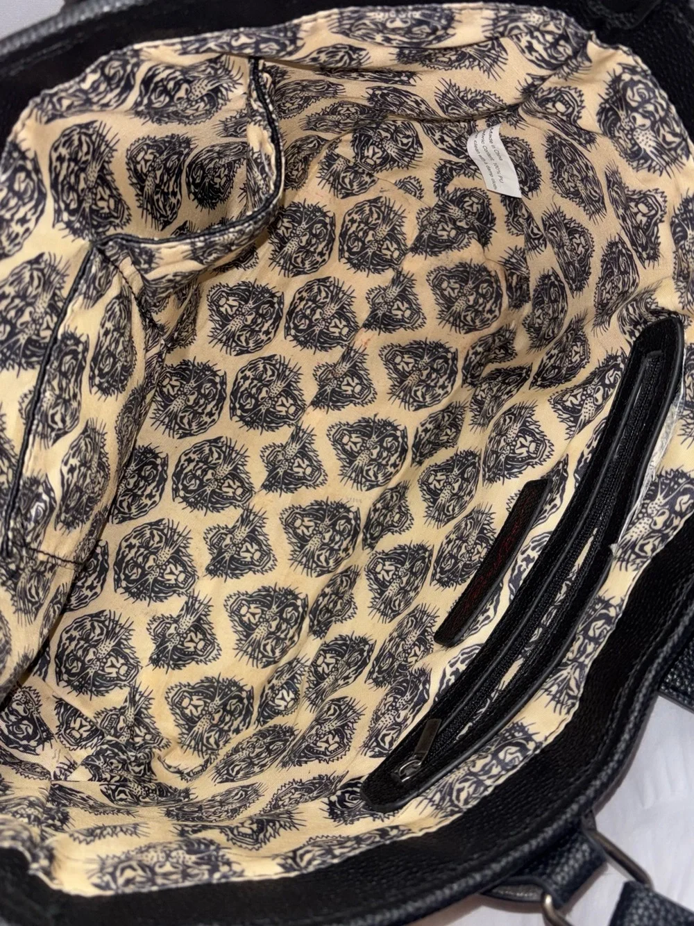 Ed Hardy Black Tattoo-Print Leather Satchel with Red Accent 14x9 “